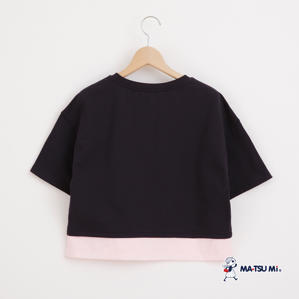 MA‧TSU Mi 寬鬆感落肩設計異材質拼接上衣(淺灰.深藍)