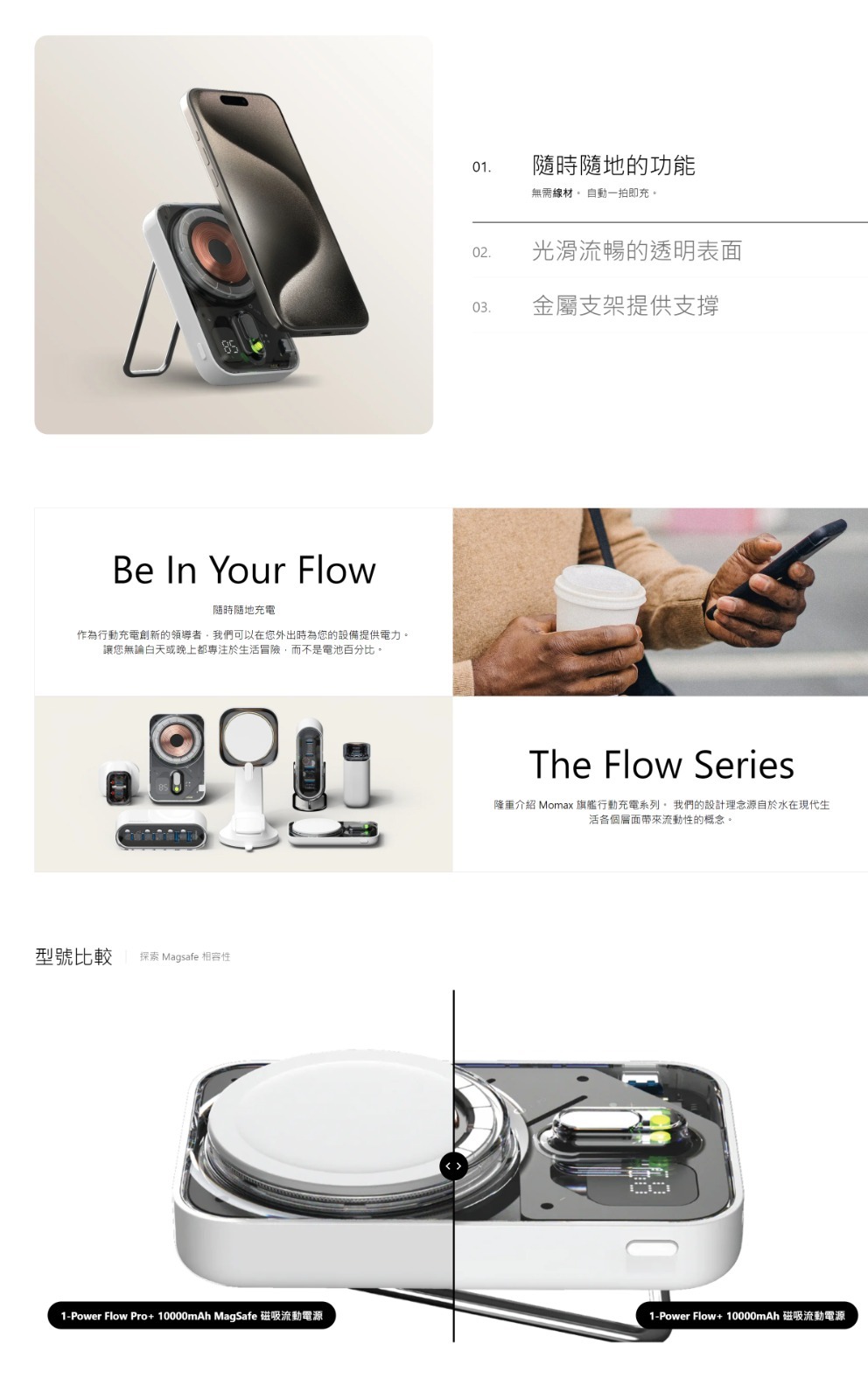 Momax 1-Power Flow 10000mAh 磁吸流動電源 白色