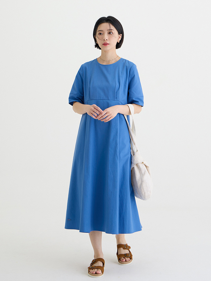 日想剪接打折洋裝-千草藍