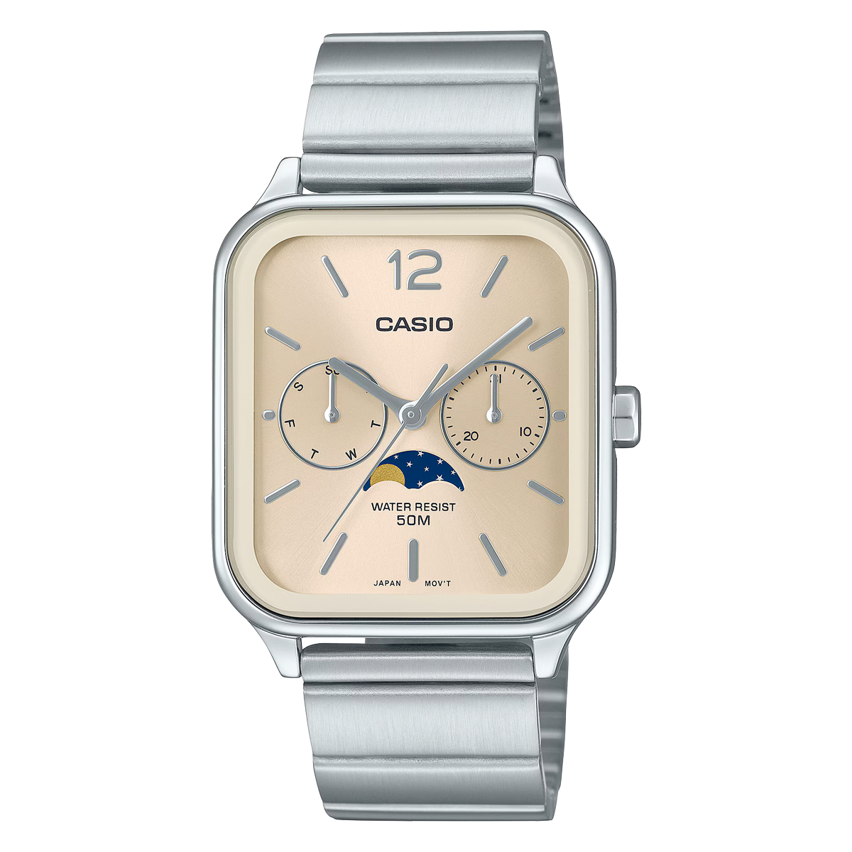 CASIO MTP-M305D-9A 香檳金 長方形 月相 石英 男裝鋼帶錶