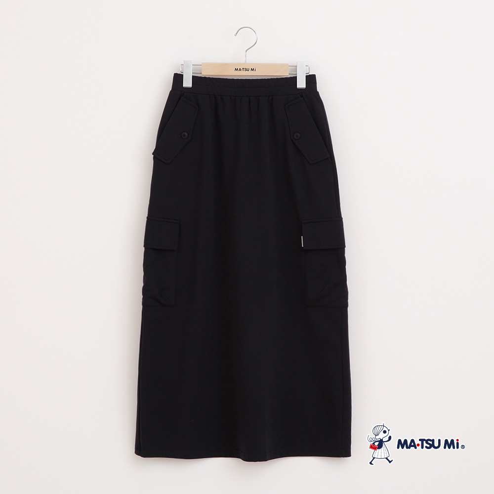 MA‧TSU Mi 休閒感鬆緊帶口袋造型長裙(淺灰.深藍)