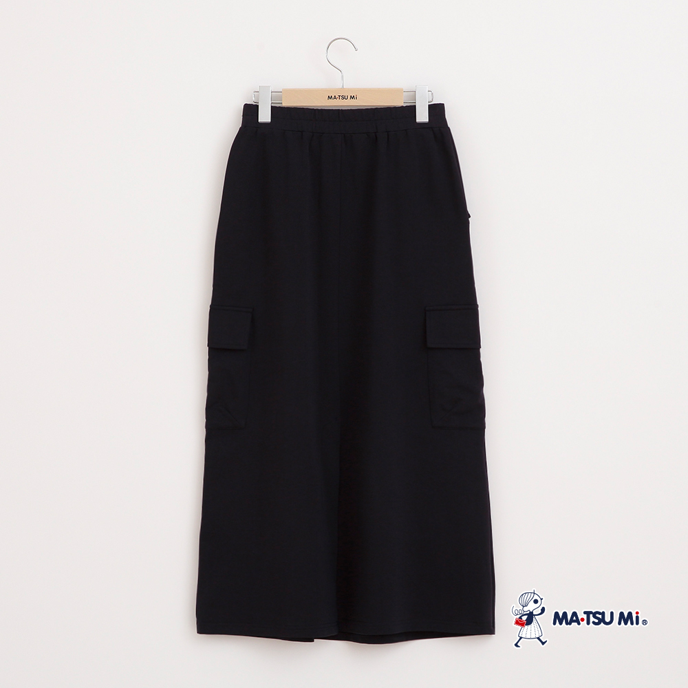 MA‧TSU Mi 休閒感鬆緊帶口袋造型長裙(淺灰.深藍)