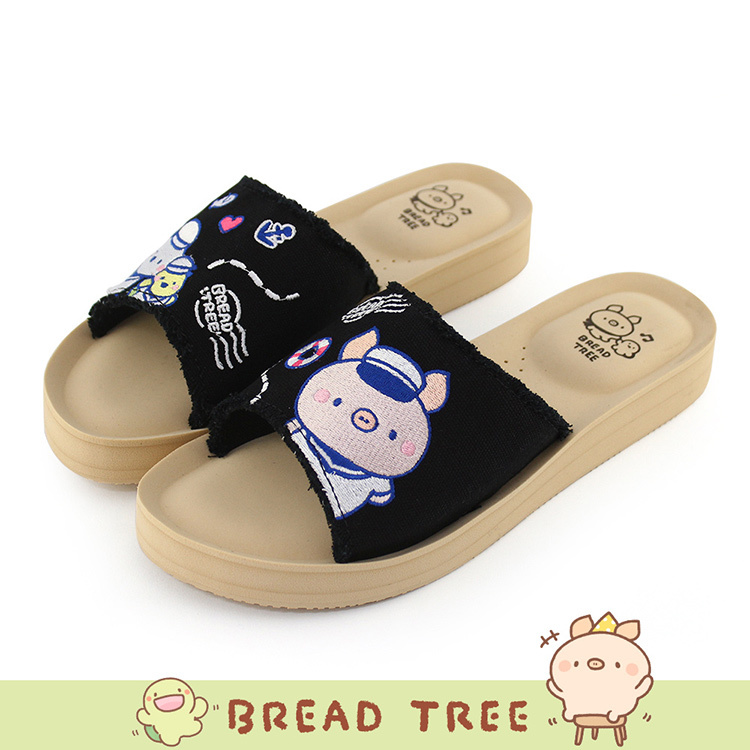 Paidal xBread tree麵包樹 海洋水手牛仔抽鬚厚底一片式氣墊拖鞋-黑
