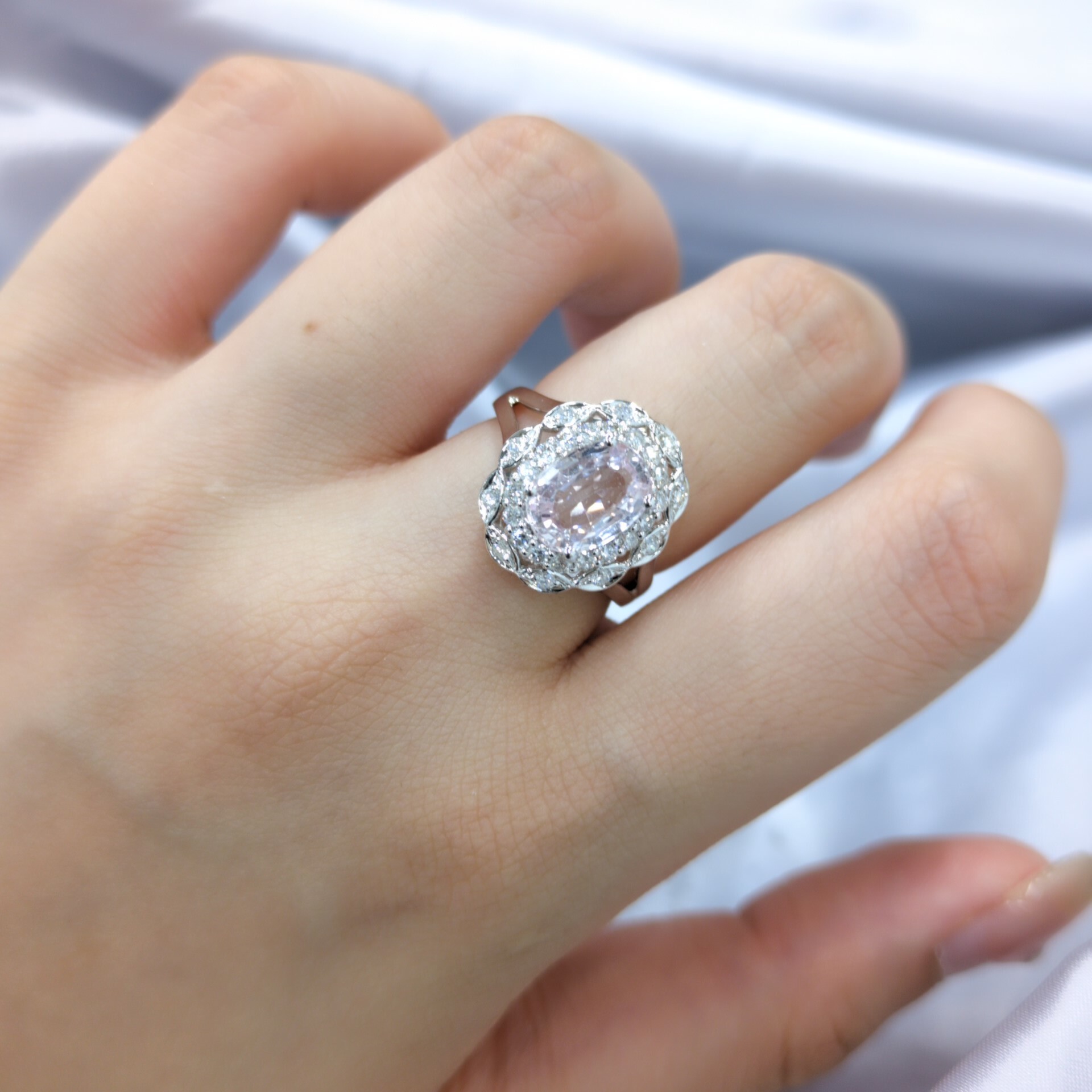 18K White Gold 1.89ct Pink Sapphire and Diamond Ring