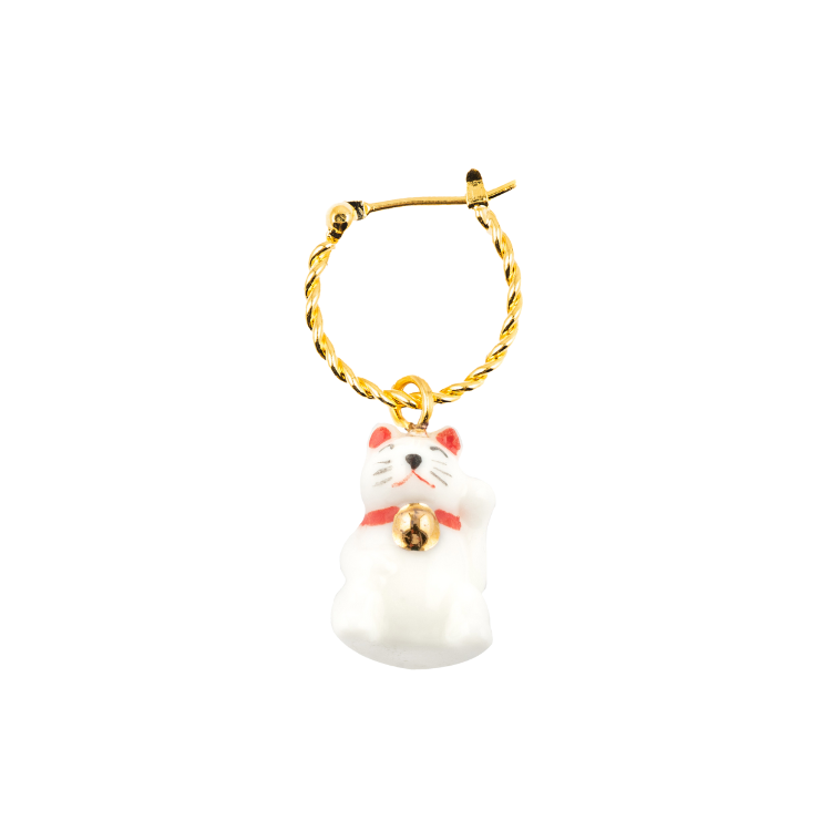 招財貓迷你圈型耳環-單只