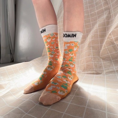 嚕嚕米姆明｜𝗣𝗶𝗻𝗸𝗼𝗶 𝘅 𝗠𝗼𝗼𝗺𝗶𝗻 聯名限量 日系插畫風雙針筒羅紋襪 橘色印花款