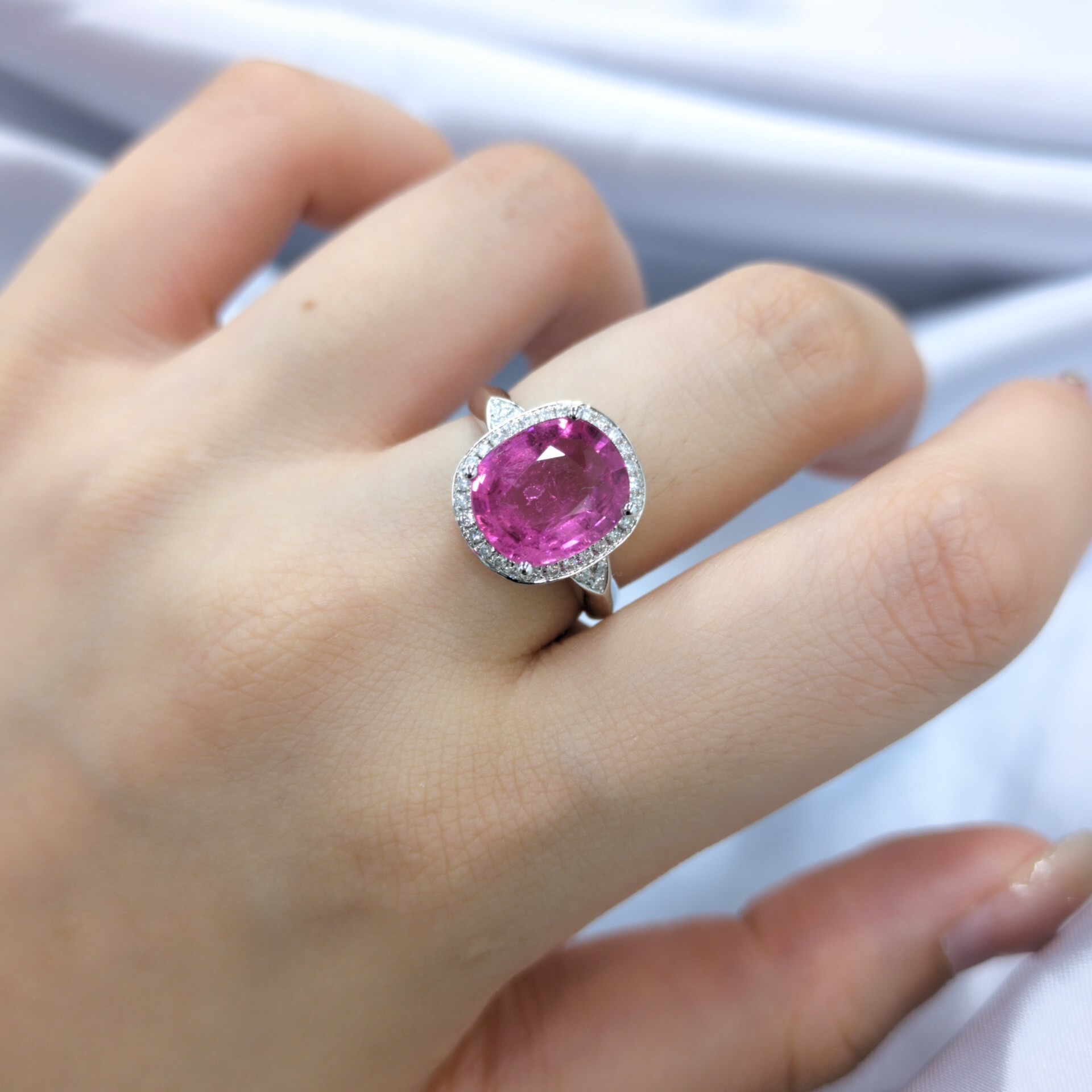 18K White Gold 2.94ct Rubellite and Diamond Ring