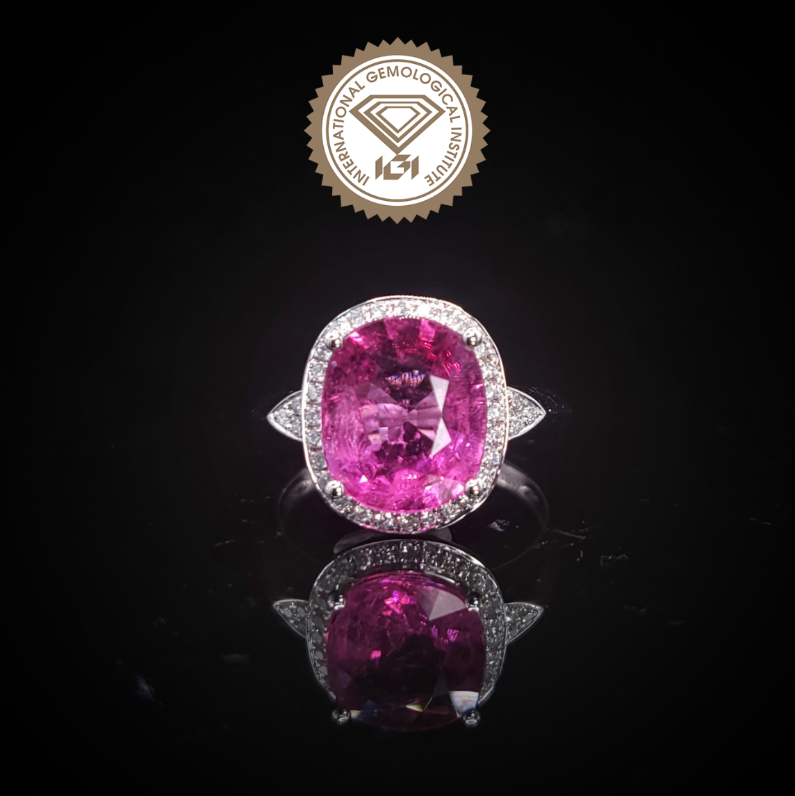 18K White Gold 2.94ct Rubellite and Diamond Ring