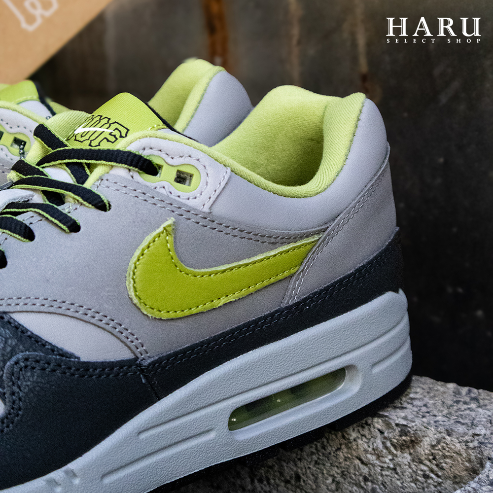 聯名款 HUF X NIKE AIR MAX 1 SP 碳灰綠 爆裂紋 皮革 氣墊 男女同款 復古慢跑休閒鞋 HF3713-002
