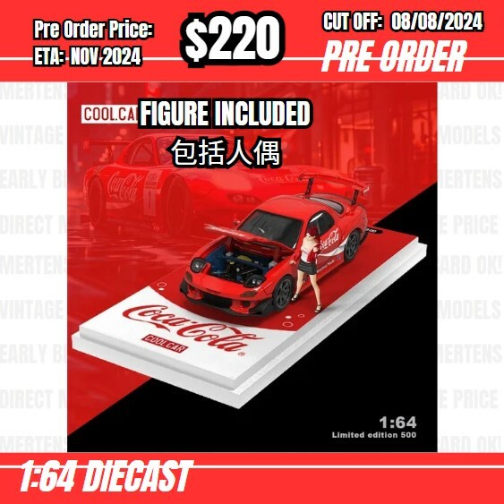 PO-$220 * Time Micro * 1:64 Mazda RX-7 Re-Amemiya Coca Cola w/figure [OD02/08]