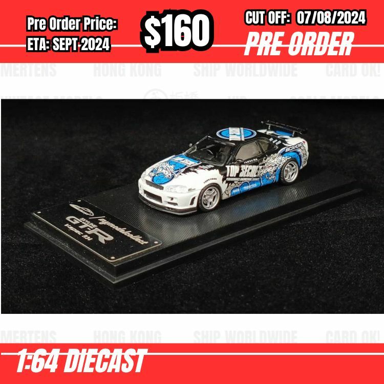 PO-$160 * Model Collect * 1:64 Nissan Skyline GTR R34 V-Spec II Top Secret White [OD02/08]