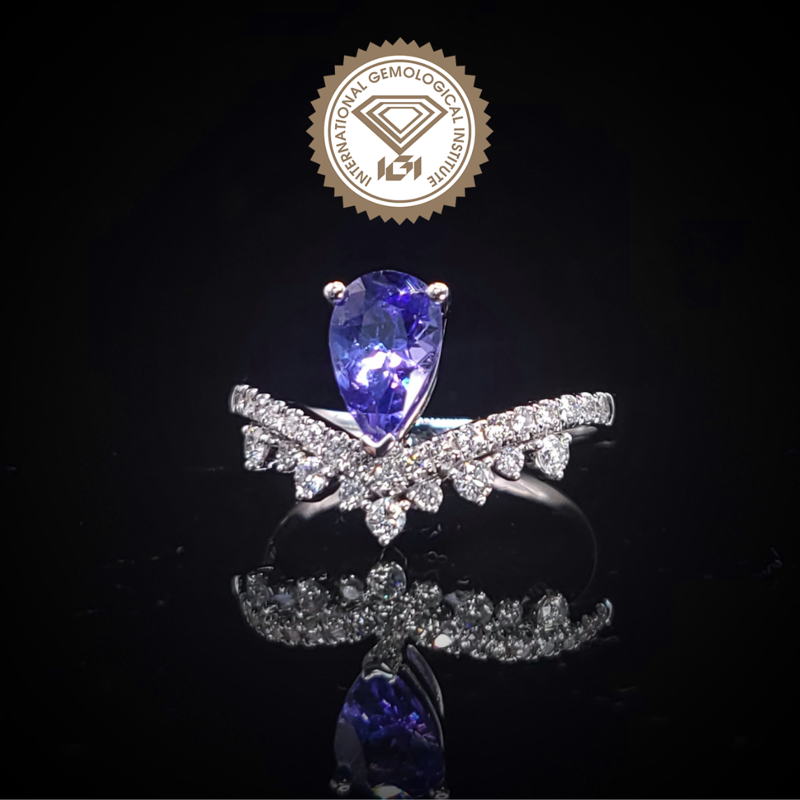 18K White Gold 0.89ct Tanzanite and Diamond Ring