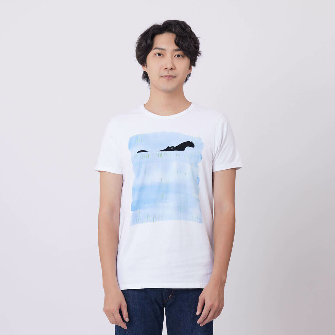 河馬短袖蜜桃棉男T純白