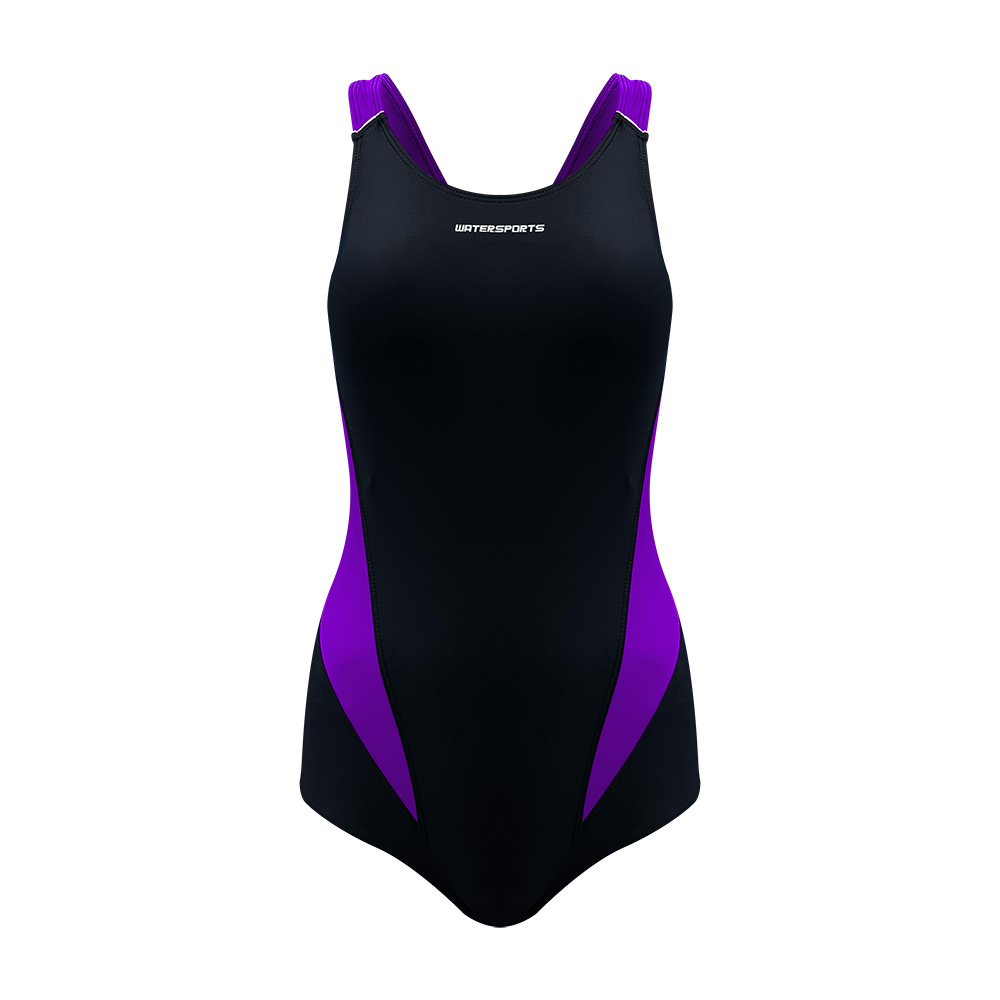 女士 Modest X背帶連身泳衣 - 黑/紫