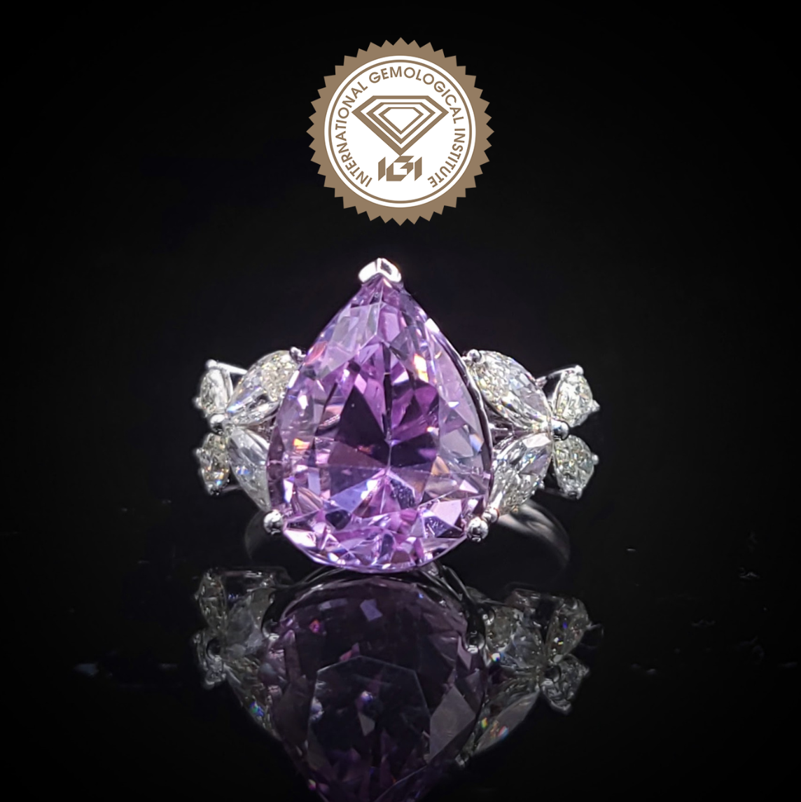 18K White Gold 7.90ct Kunzite and Diamond Ring