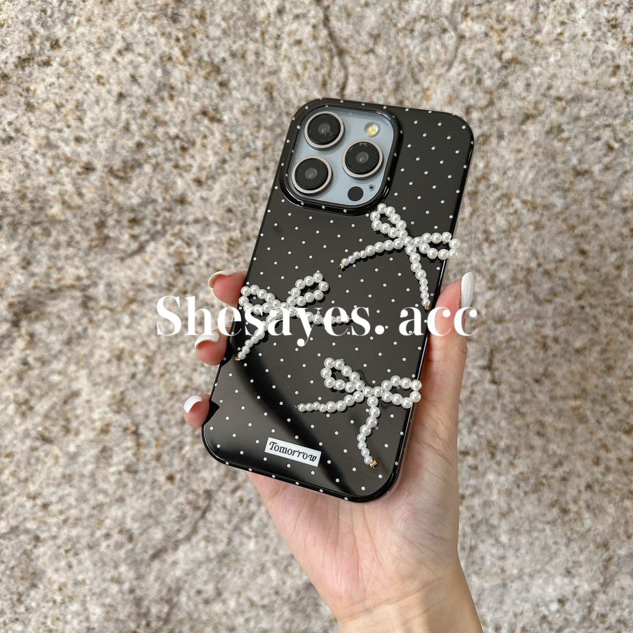 IPHONE 小香風立體珍珠蝴蝶結手機殼