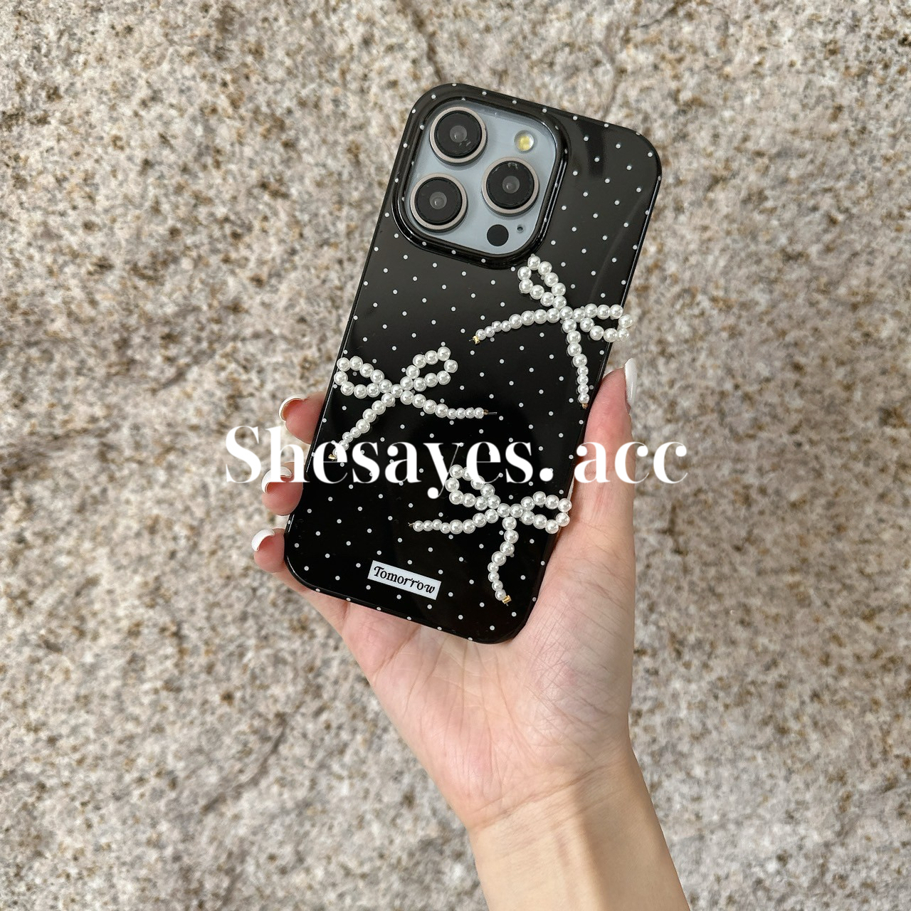 IPHONE 小香風立體珍珠蝴蝶結手機殼