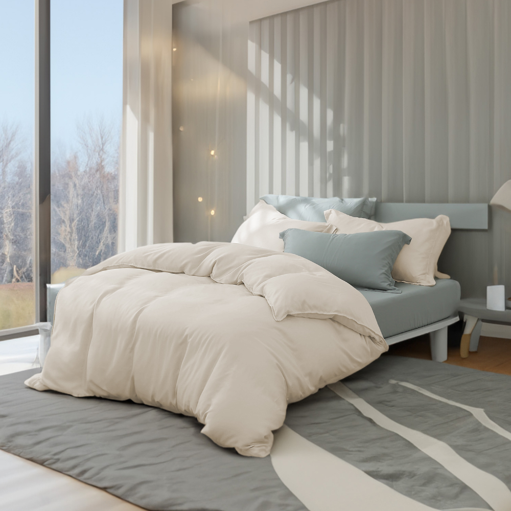 60支天絲｜100%萊賽爾｜雙色配｜石墨綠ｘ奶霜白