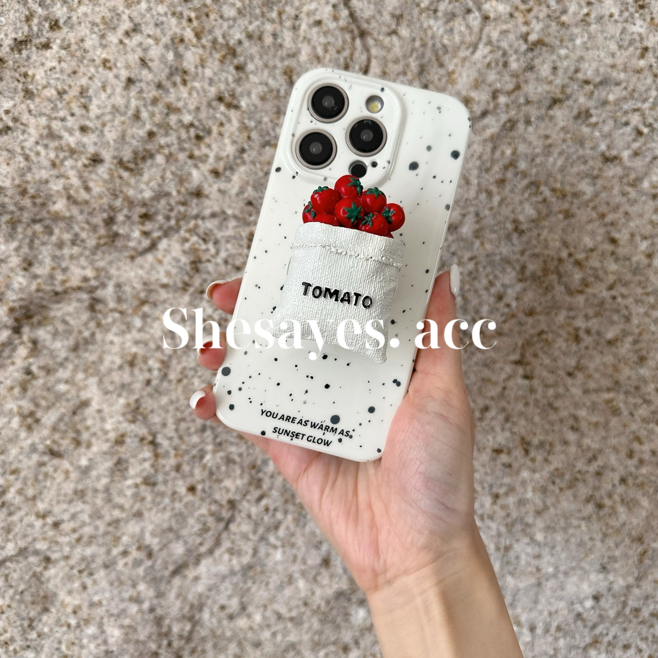 IPHONE 韓系潑墨手機殼+立體番茄氣囊支架