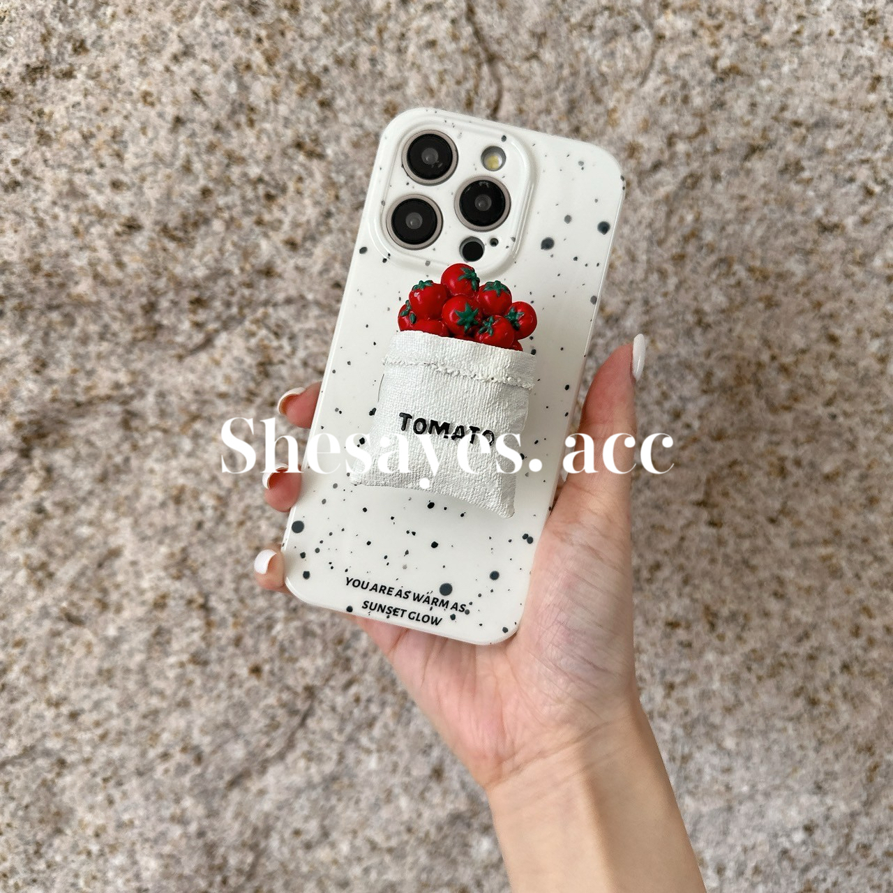 IPHONE 韓系潑墨手機殼+立體番茄氣囊支架