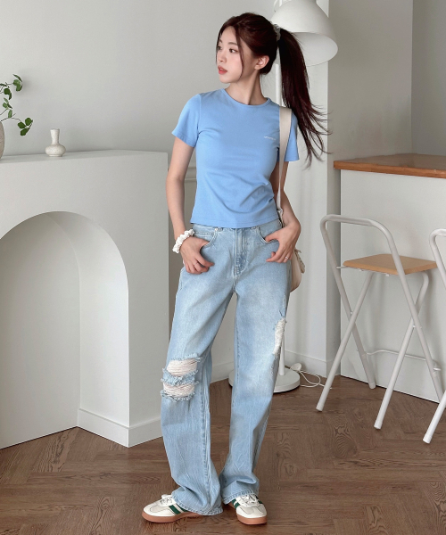 CITYBREEZE DESTROYED STRAIGHT DENIM PANTS