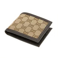 [S] GUCCI GG CANVAS LEATHER BIFOLD WALLET,BROWNBEIGE, 260987-KY9LN-9903 (SGC125)