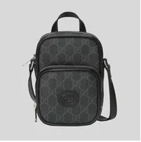 [S] GUCCI CANVAS & LEATHER MINI CROSSBODY BAG,BLACK, 672952 92TCN 1000 (SGC126)