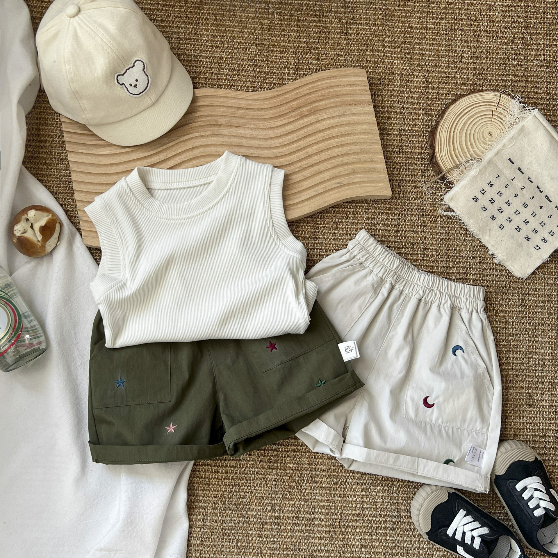 復古百搭休閒短褲-星星與月亮