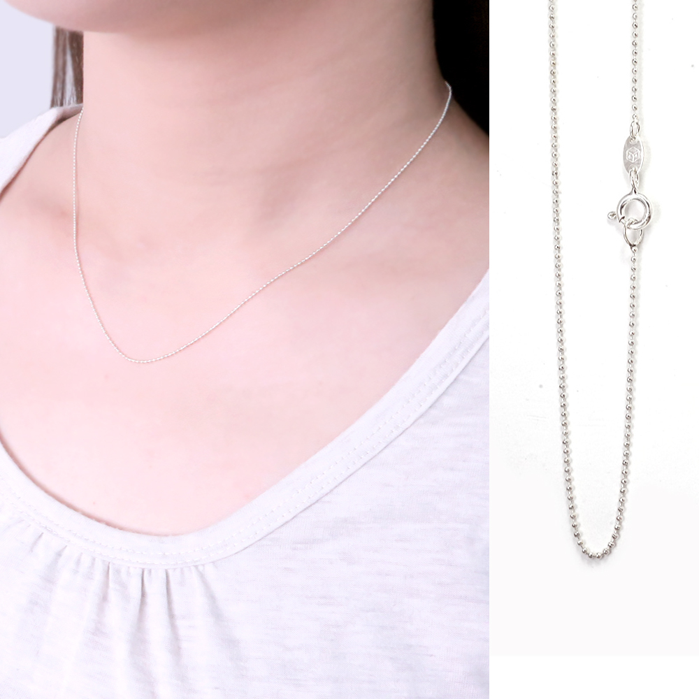 光亮圓珠鍊(1.0mm細鍊) 16吋純銀項鍊