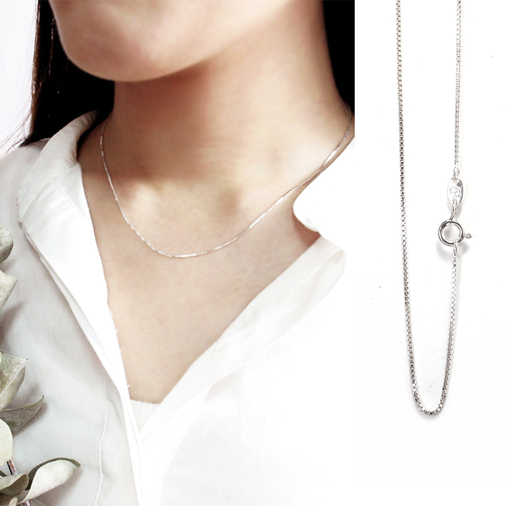 威尼斯方盒細鍊(0.75mm極細鍊) 16吋純銀項鍊