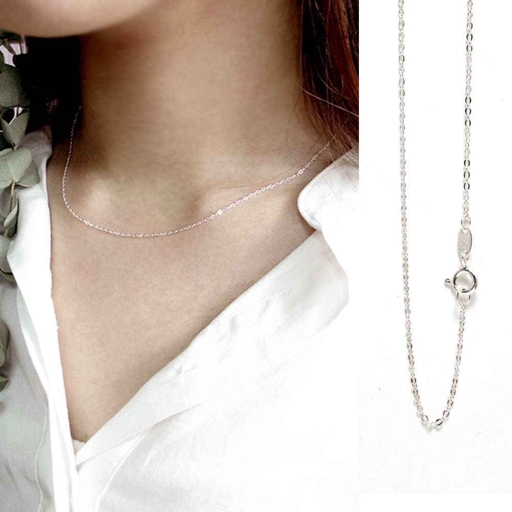 橢圓片狀鍊(1.3mm細鍊) 16吋 18吋 925純銀項鍊 女生銀鍊