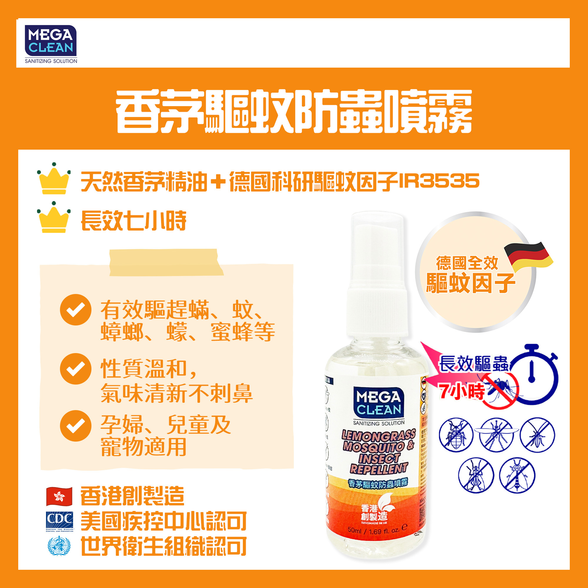 MegaClean - Lemongrass Insect Repellent / Mosquito Repellent (50ml)