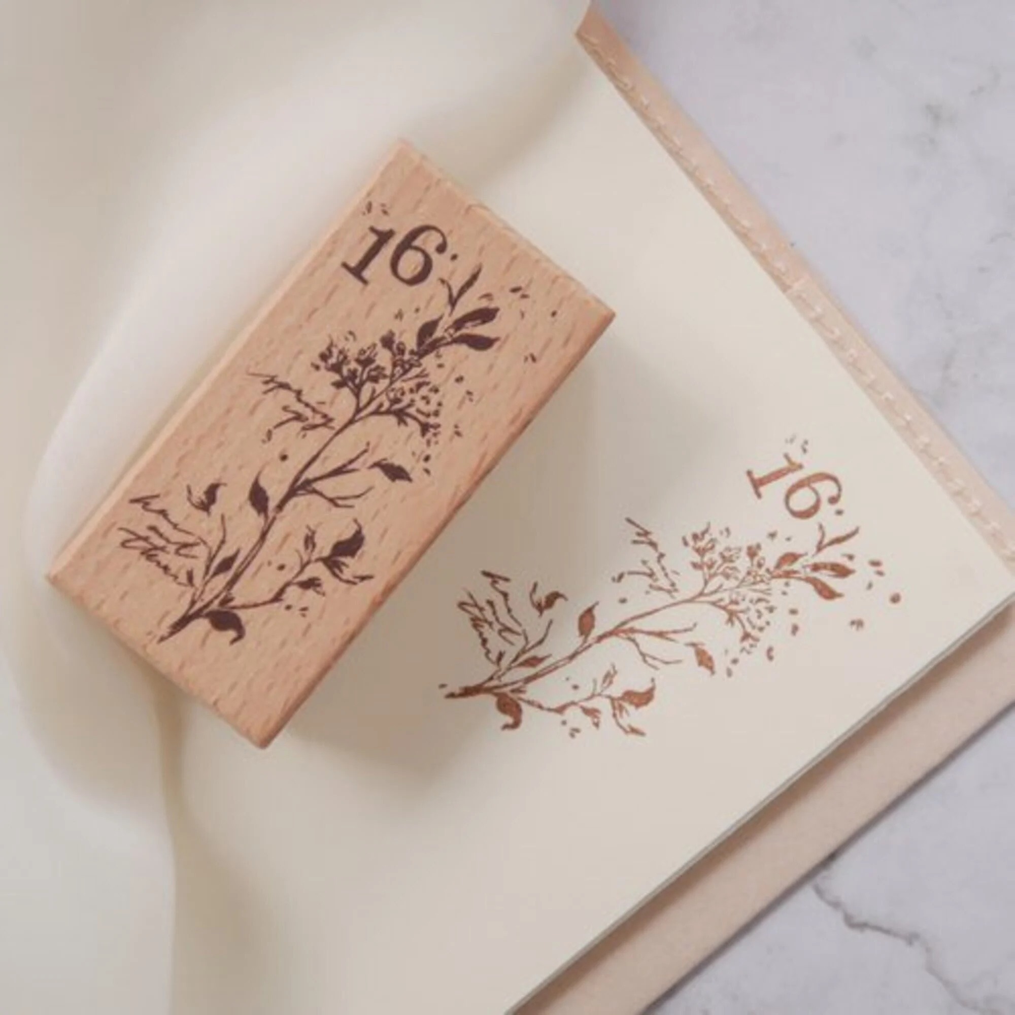 Meow Illustration Rubber Stamp - Beech Floral Seal