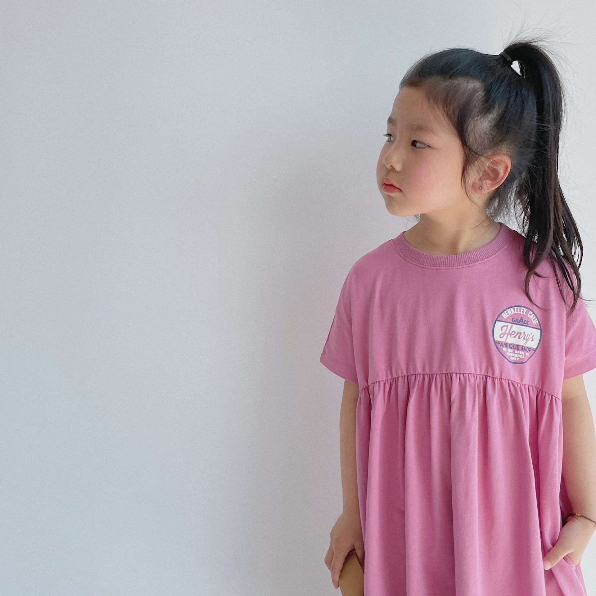 BOBOKIDS日系印花拼接親子連身裙-粉色