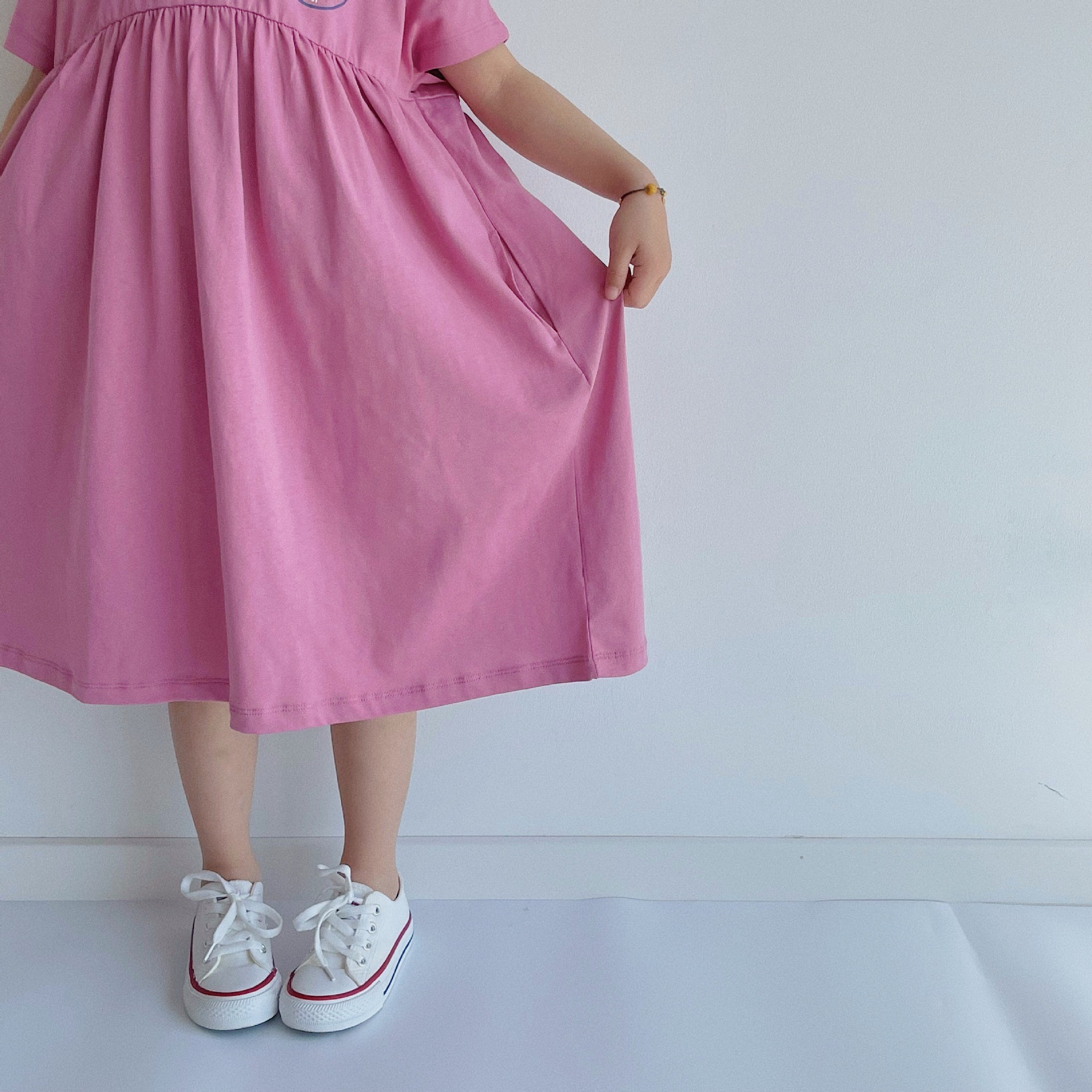 BOBOKIDS日系印花拼接親子連身裙-粉色