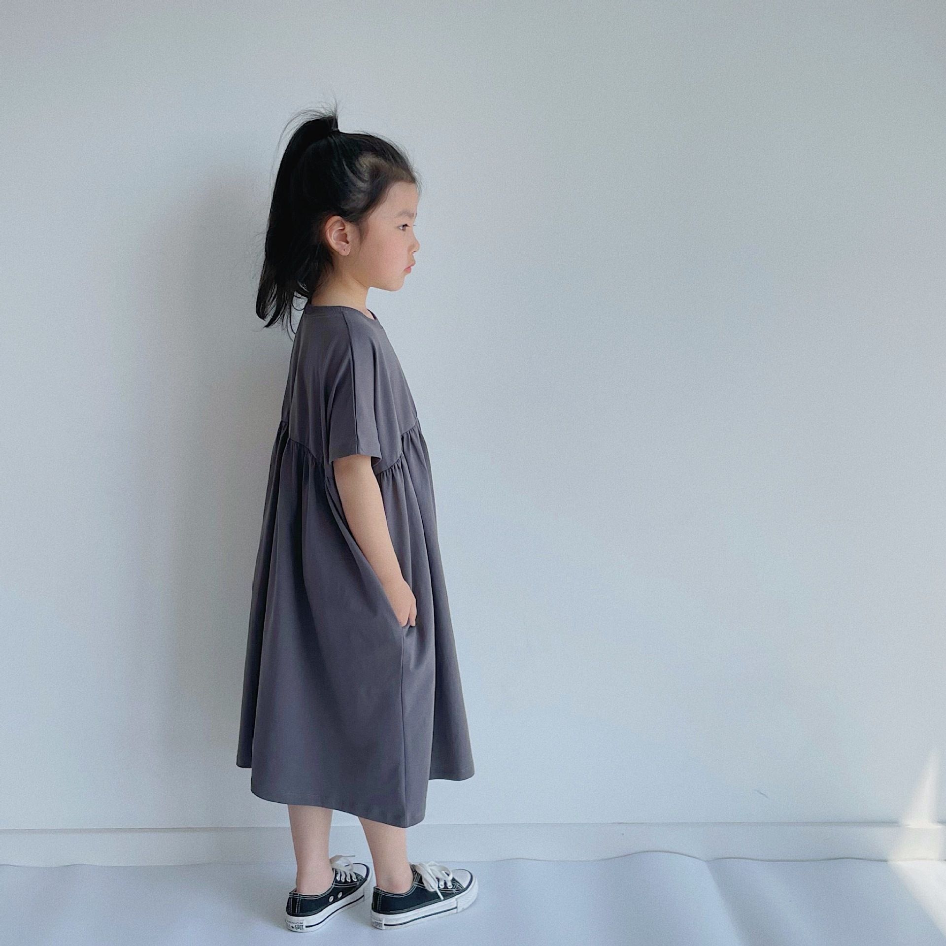 BOBOKIDS日系印花拼接親子連身裙-黑色