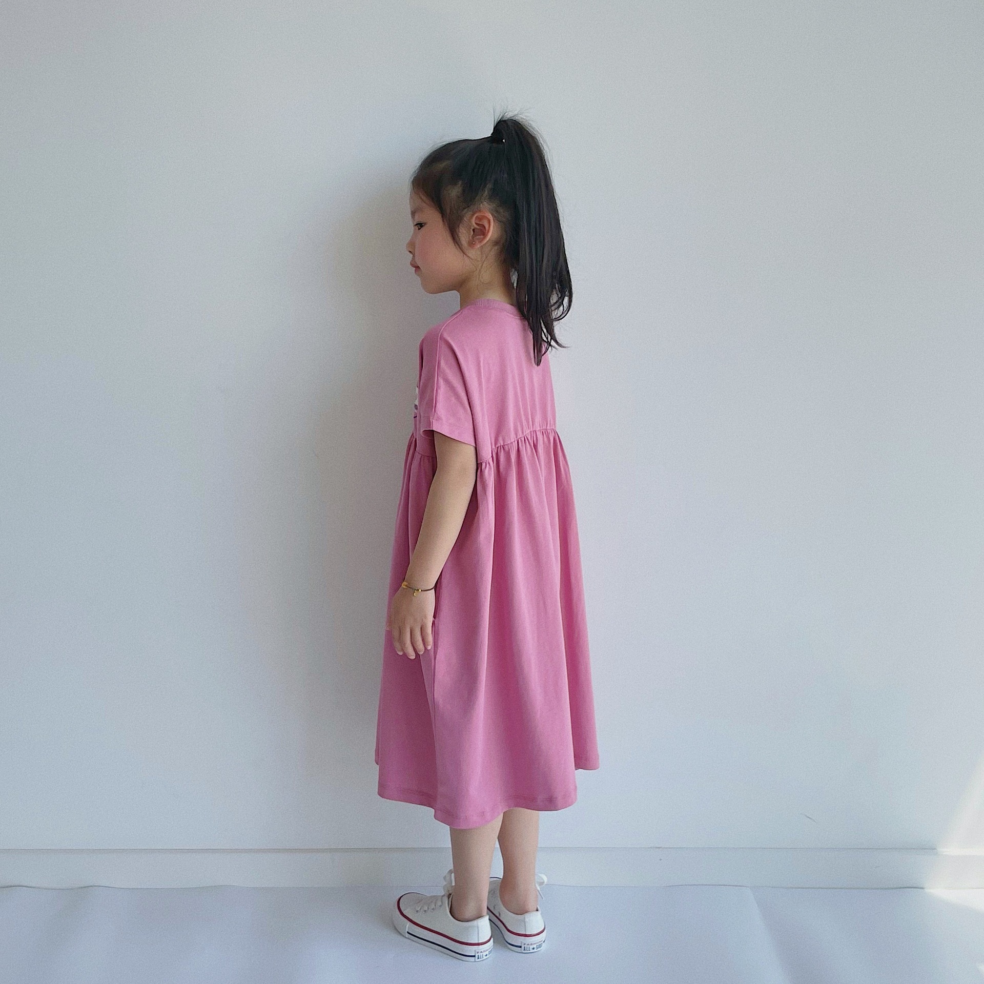 BOBOKIDS日系印花拼接親子連身裙-粉色