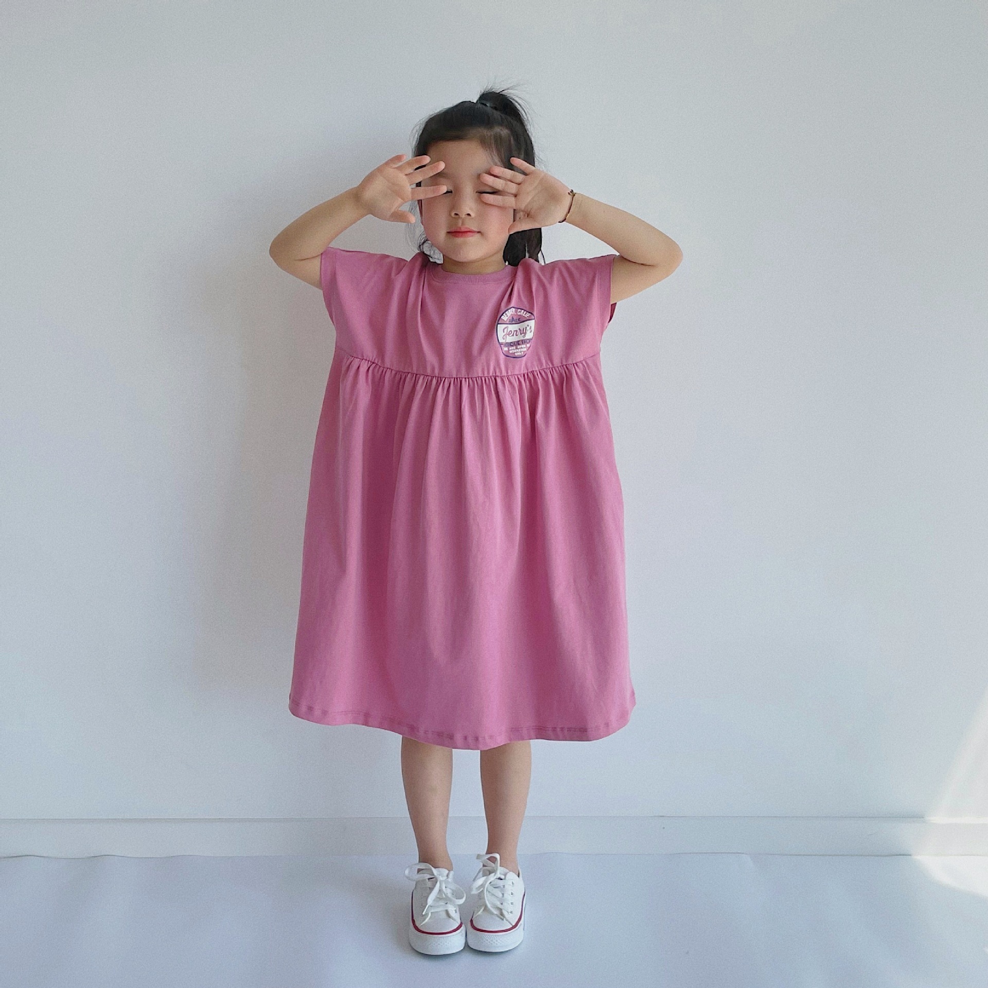 BOBOKIDS日系印花拼接親子連身裙-粉色