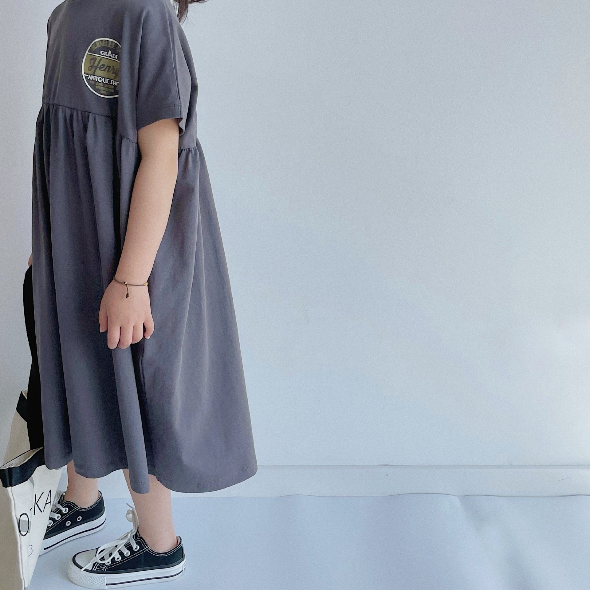 BOBOKIDS日系印花拼接親子連身裙-黑色