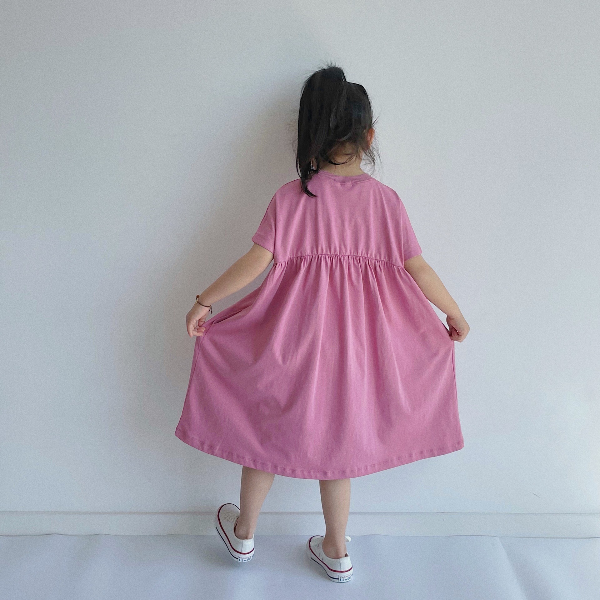 BOBOKIDS日系印花拼接親子連身裙-粉色