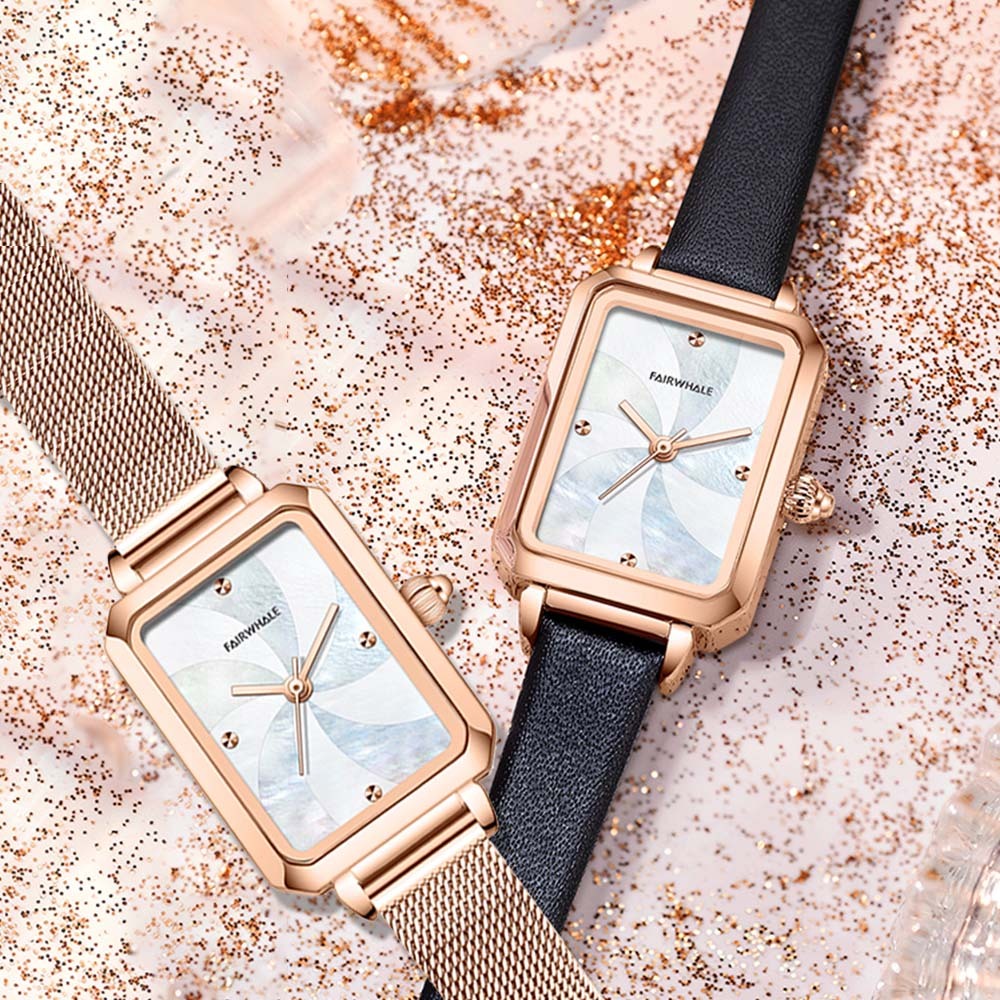 【Mark fairwhale馬克菲爾】風車錶面精雕錶冠女用米蘭皮革錶帶錶-3290(精緻高貴)