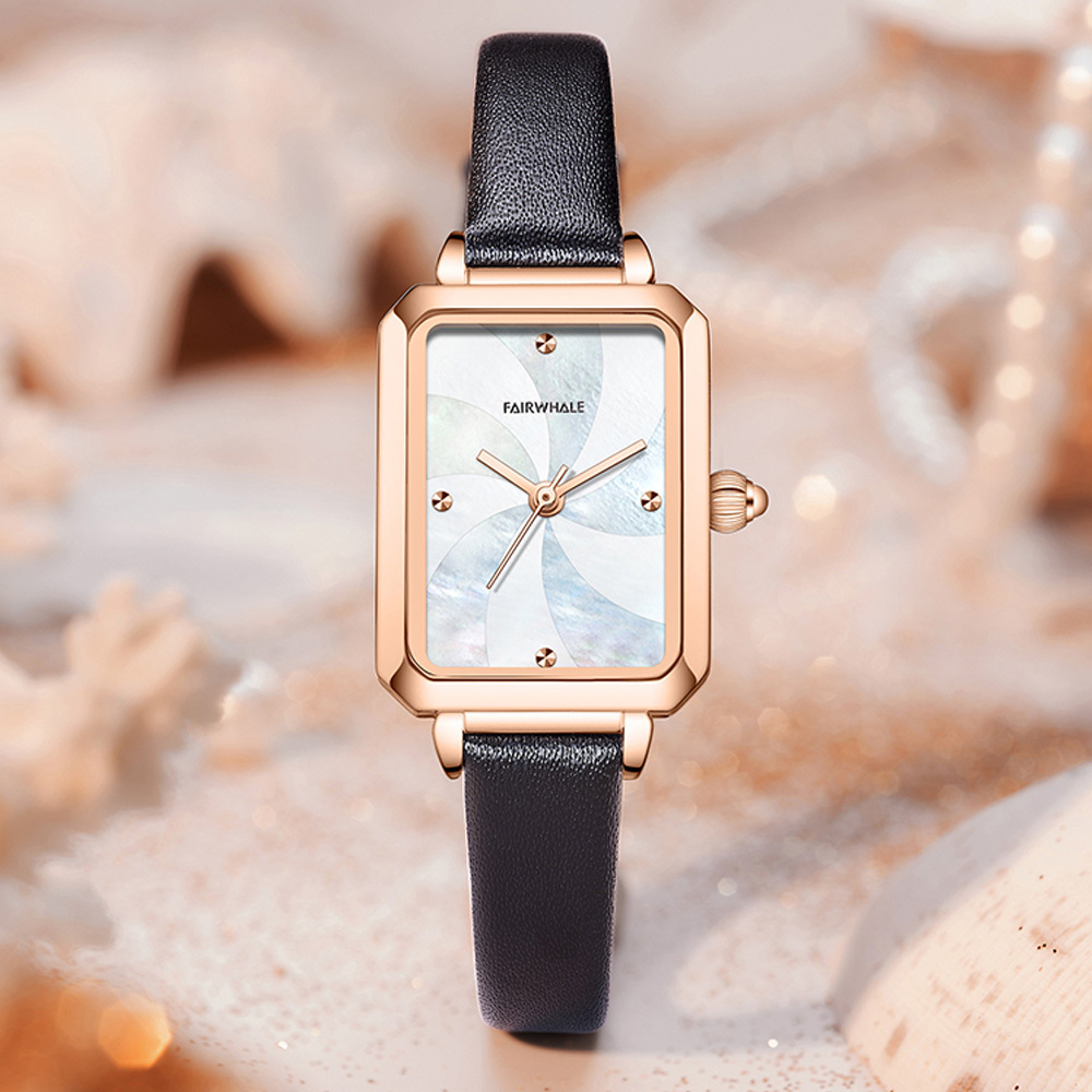 【Mark fairwhale馬克菲爾】風車錶面精雕錶冠女用米蘭皮革錶帶錶-3290(精緻高貴)