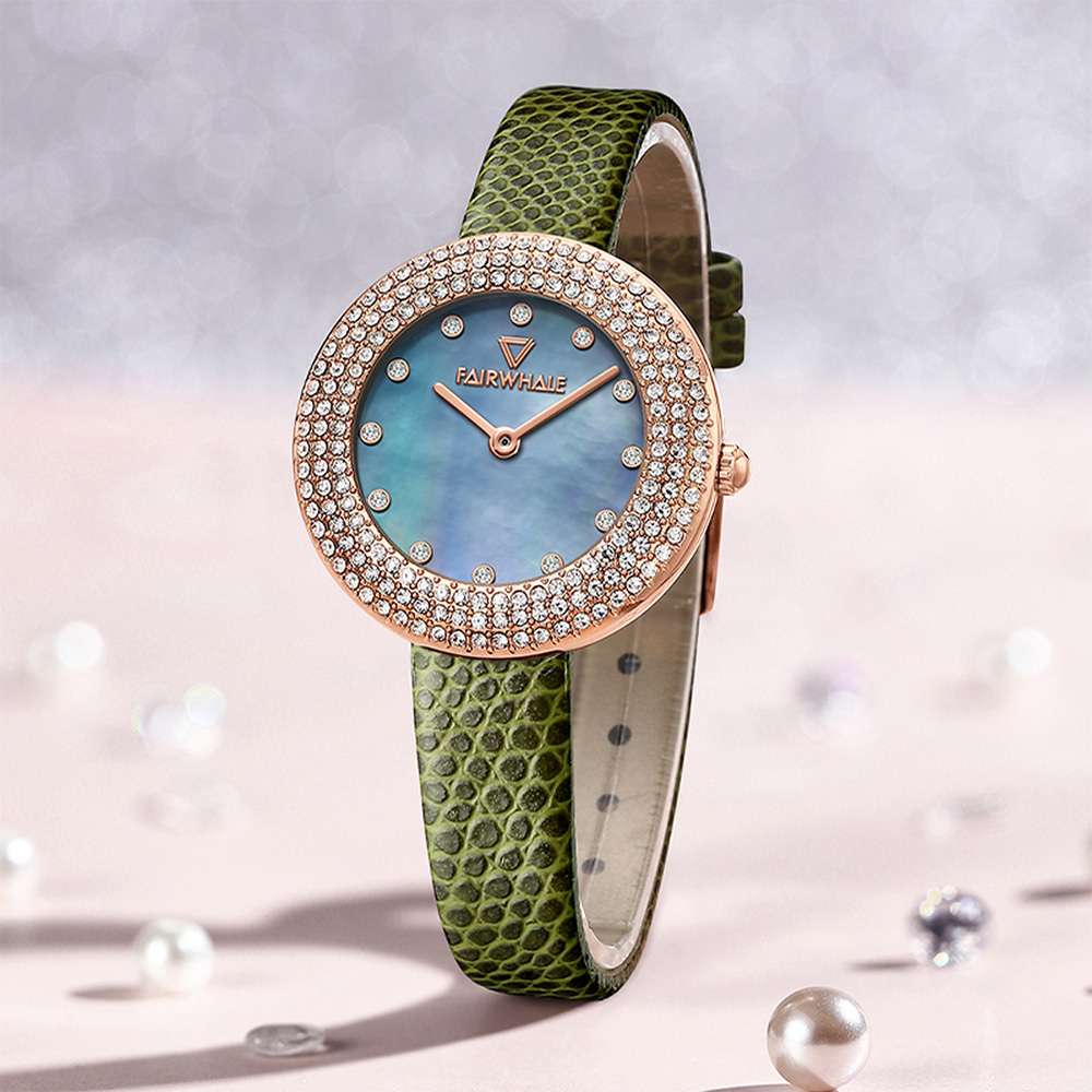 (預購)【Mark fairwhale馬克菲爾】精緻小巧鑲嵌鋯石蛇紋皮革女用錶-3390(閃亮繽紛)