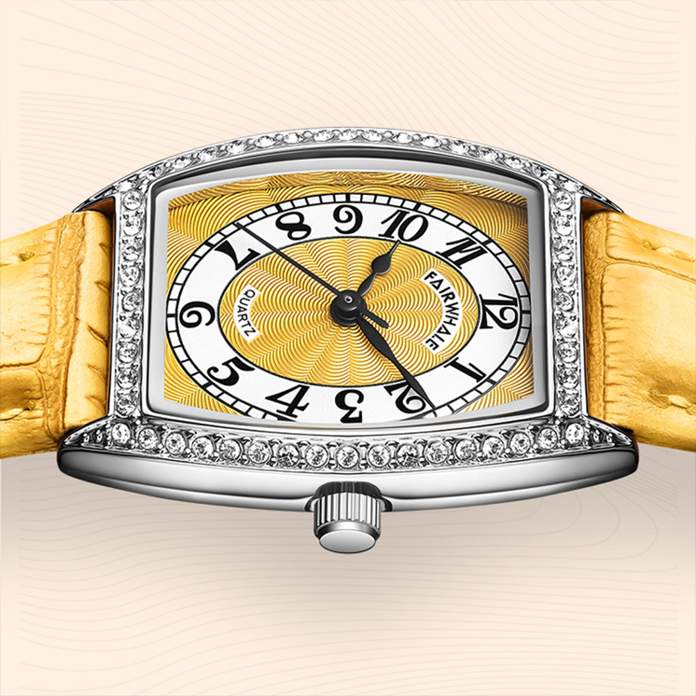 【Mark fairwhale馬克菲爾】弧形錶殼閃耀錶圈優雅魅力女用錶-3450(氣質)