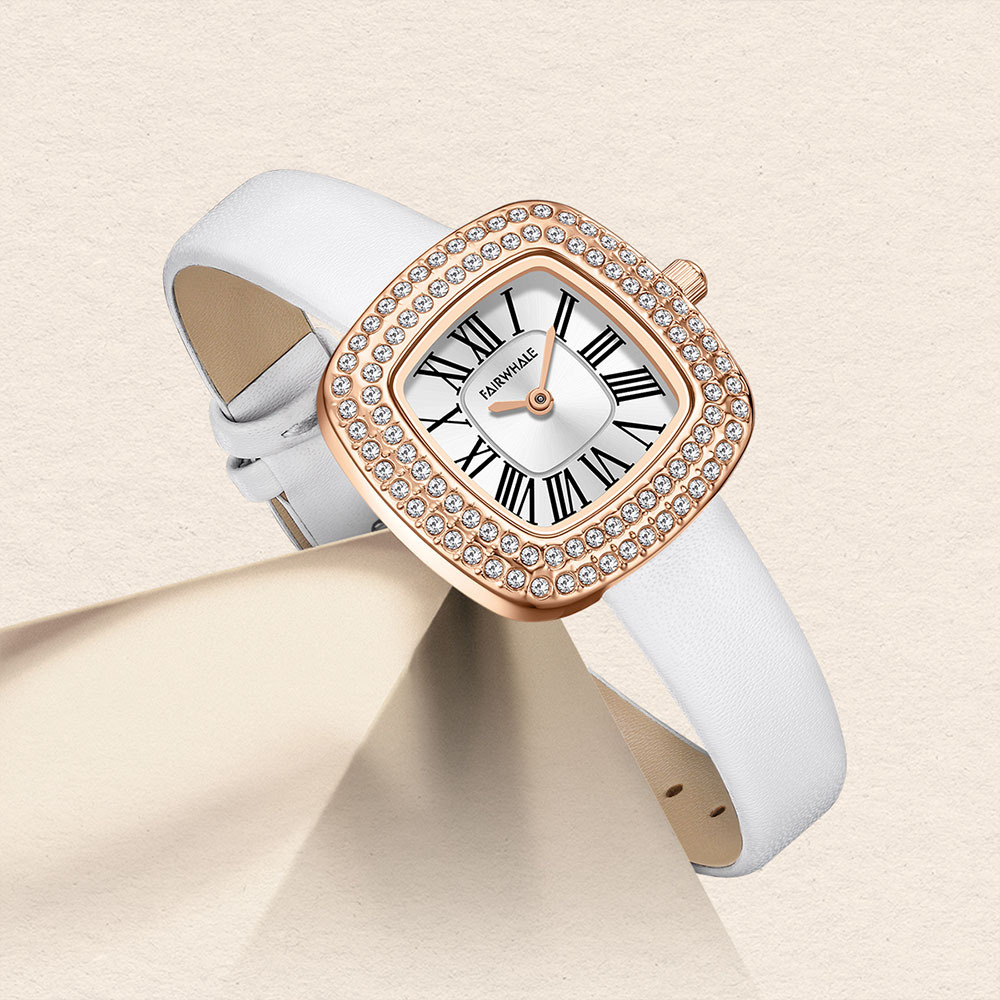 【Mark fairwhale馬克菲爾】3530 方形 羅馬時標 閃耀鑽圈 皮革 手錶