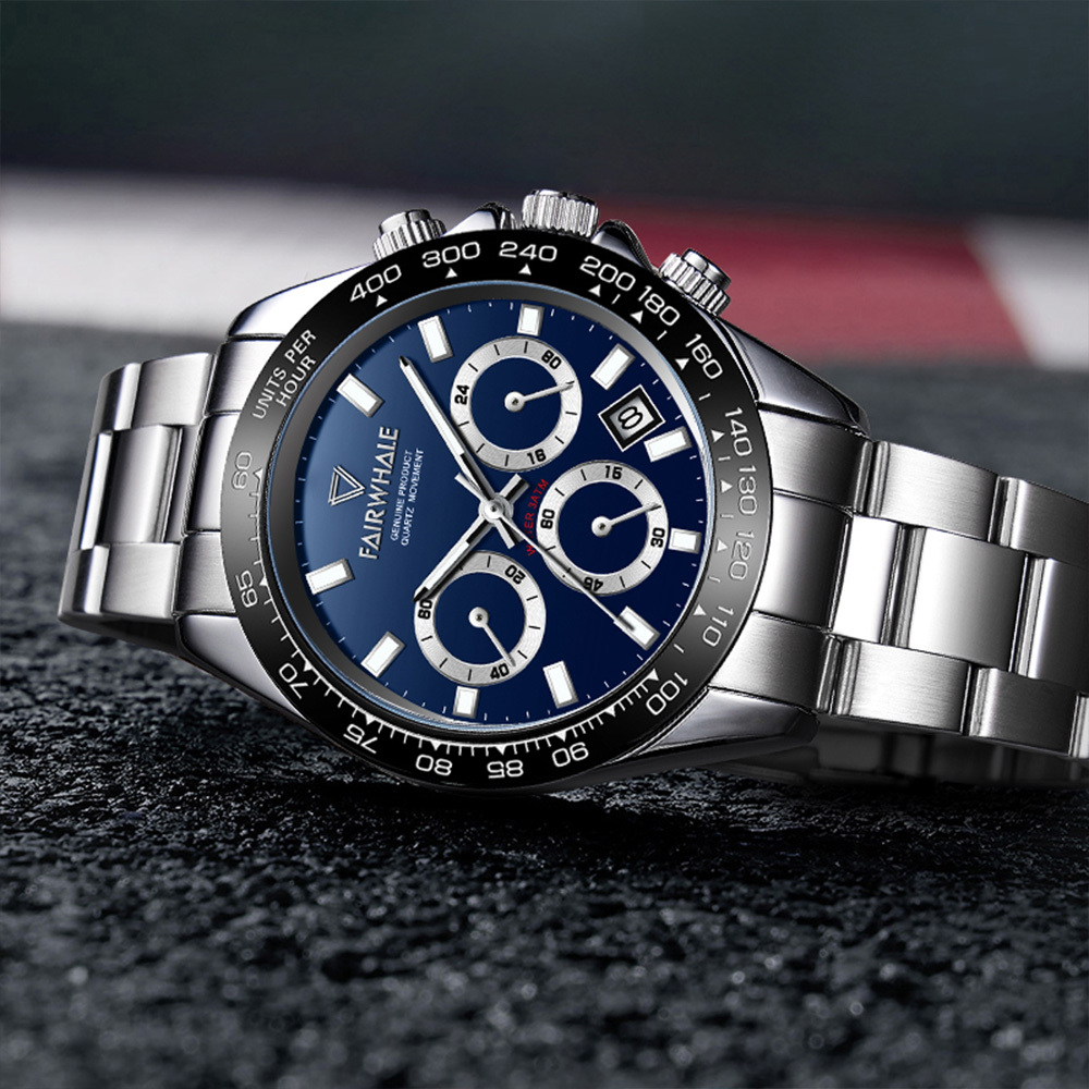 (預購)【Mark fairwhale馬克菲爾】賽車風格三針三眼計時日期顯示錶-5030