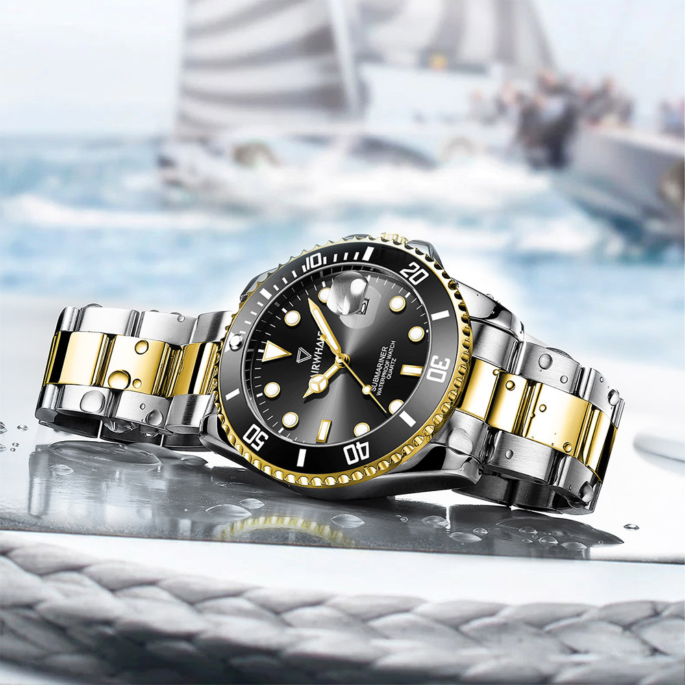 (預購)【Mark fairwhale馬克菲爾】水鬼系列旋轉外圈日期顯示精鋼錶-5420