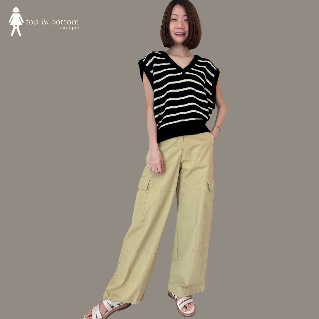 V NECK STRIPED KNIT BLOUSE