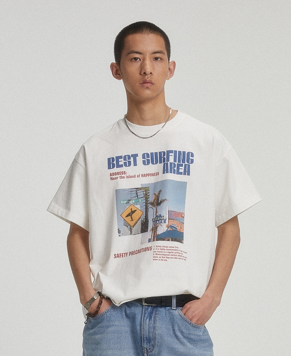 8M09 夏日衝浪風印花短棉TEE 一色