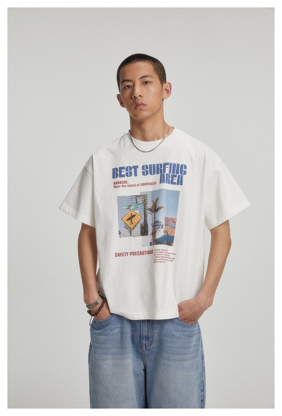 8M09 夏日衝浪風印花短棉TEE 一色